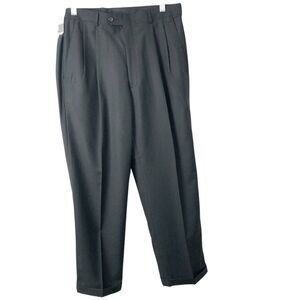 Haggar NWT Men's Soft Touch Gabardine Double Pleat Cuffed Black Pants Size 34X30